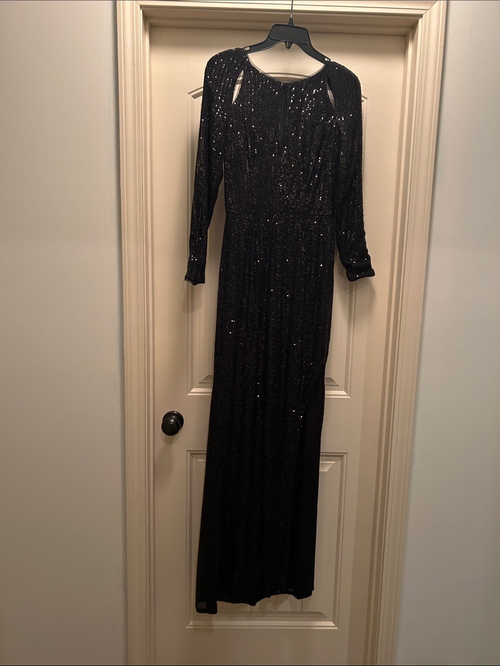 Black Sequin Long Sleeve Evening Gown